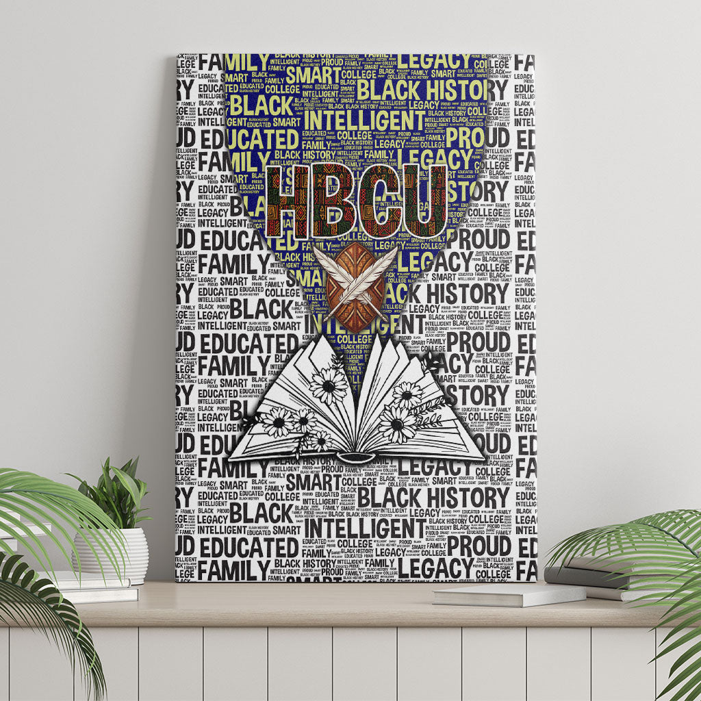 HBCU Black History Legacy Canvas Wall Art Word Cloud African Shield Knowledge Book