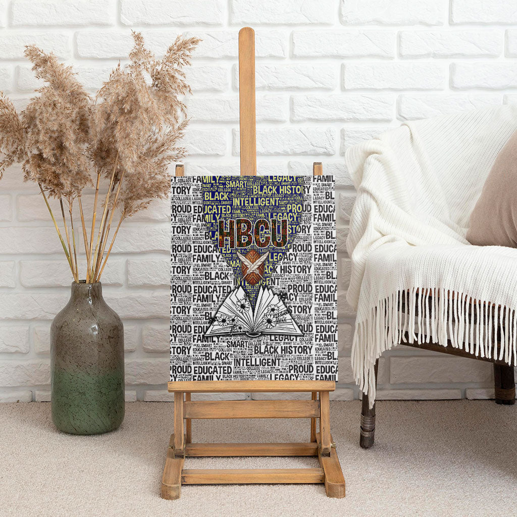 HBCU Black History Legacy Canvas Wall Art Word Cloud African Shield Knowledge Book