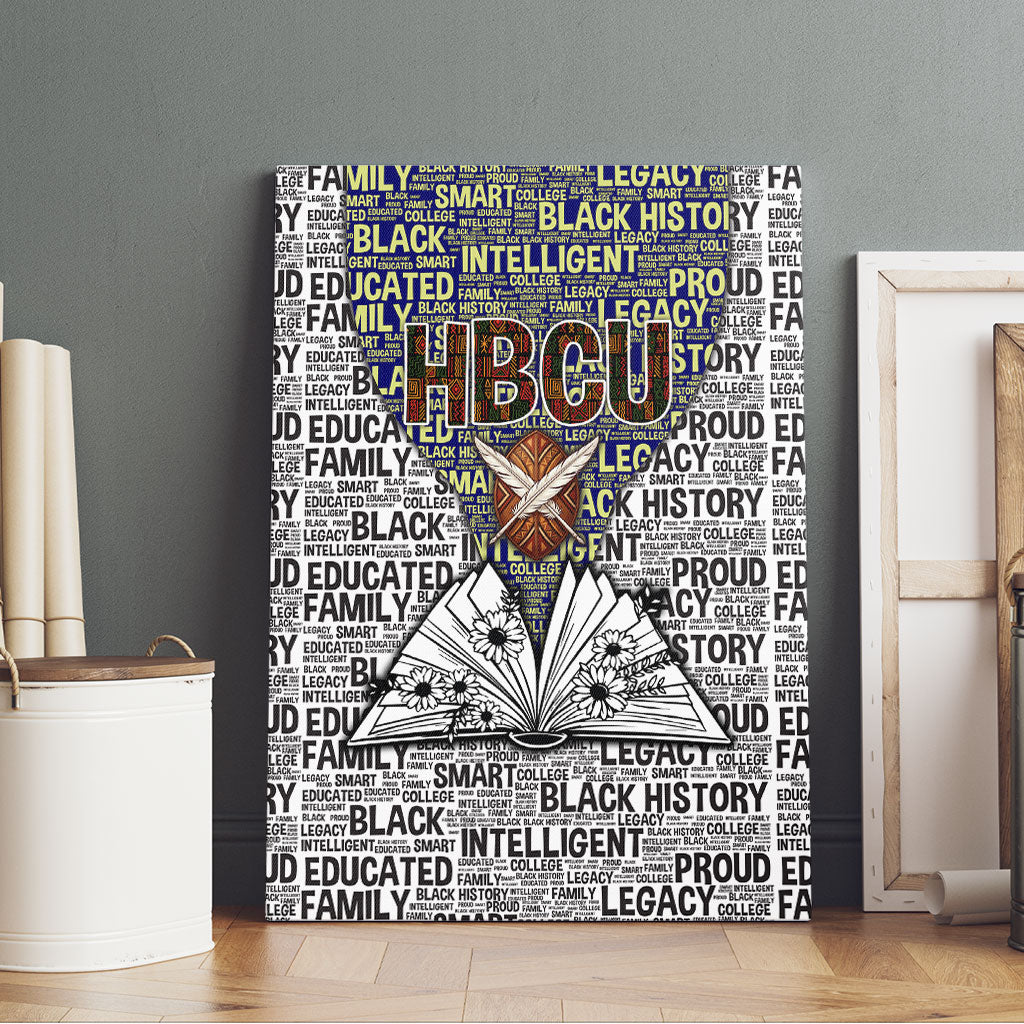 HBCU Black History Legacy Canvas Wall Art Word Cloud African Shield Knowledge Book