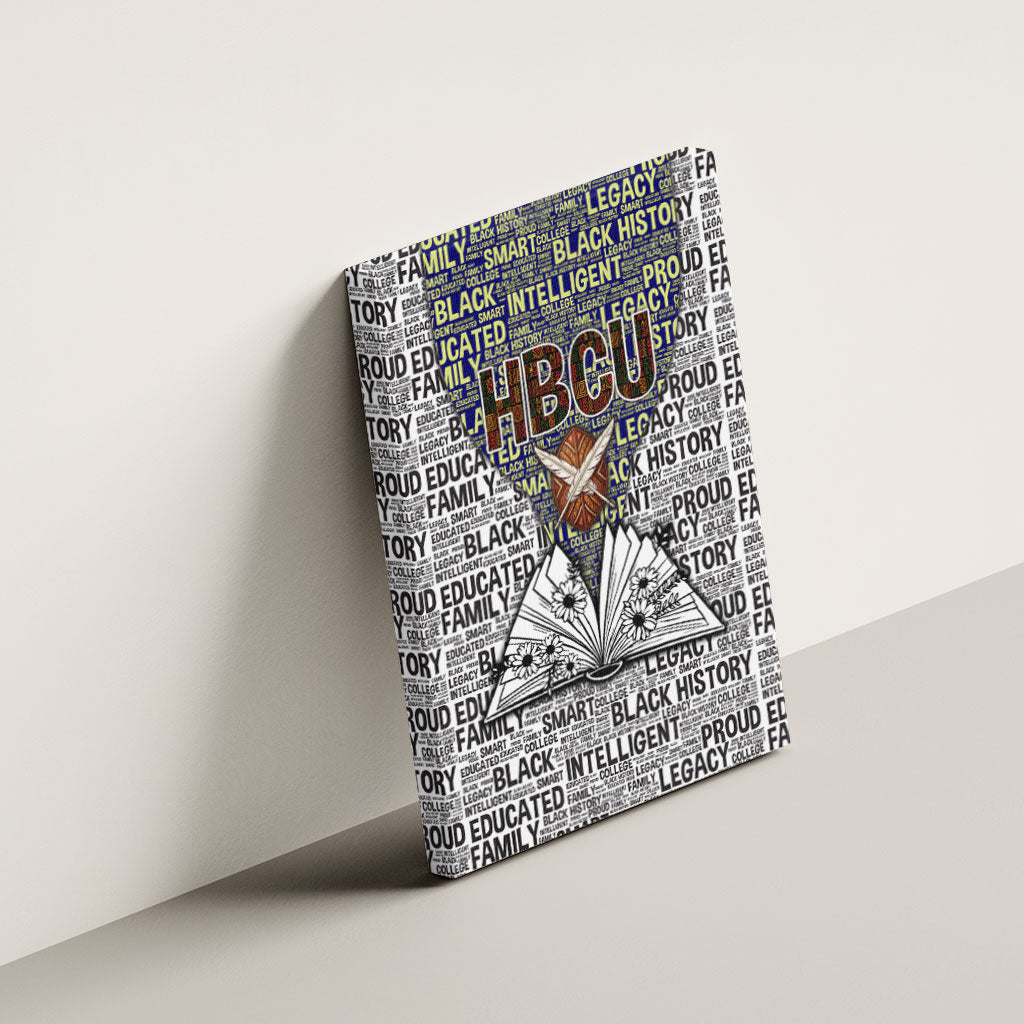HBCU Black History Legacy Canvas Wall Art Word Cloud African Shield Knowledge Book