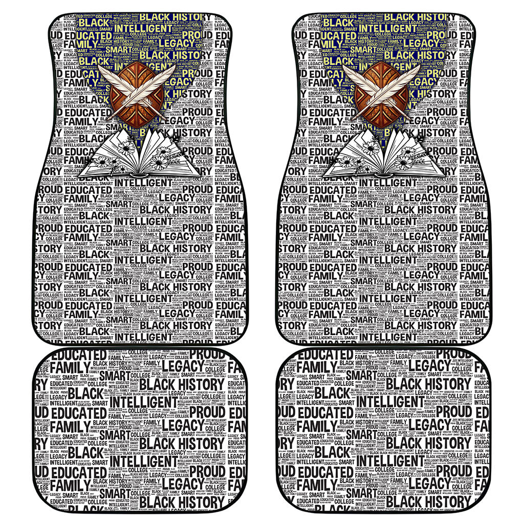 HBCU Black History Legacy Car Mats Word Cloud African Shield Knowledge Book