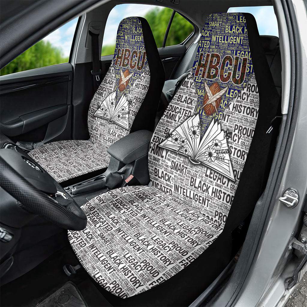 HBCU Black History Legacy Car Seat Cover Word Cloud African Shield Knowledge Book