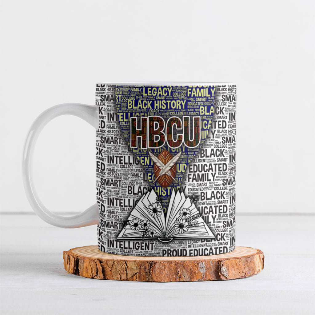HBCU Black History Legacy Ceramic Mug Word Cloud African Shield Knowledge Book