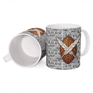 HBCU Black History Legacy Ceramic Mug Word Cloud African Shield Knowledge Book