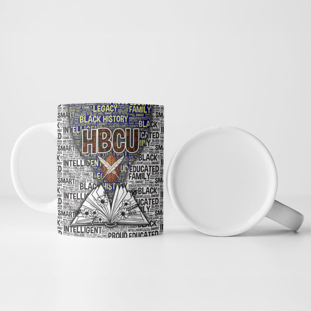 HBCU Black History Legacy Ceramic Mug Word Cloud African Shield Knowledge Book