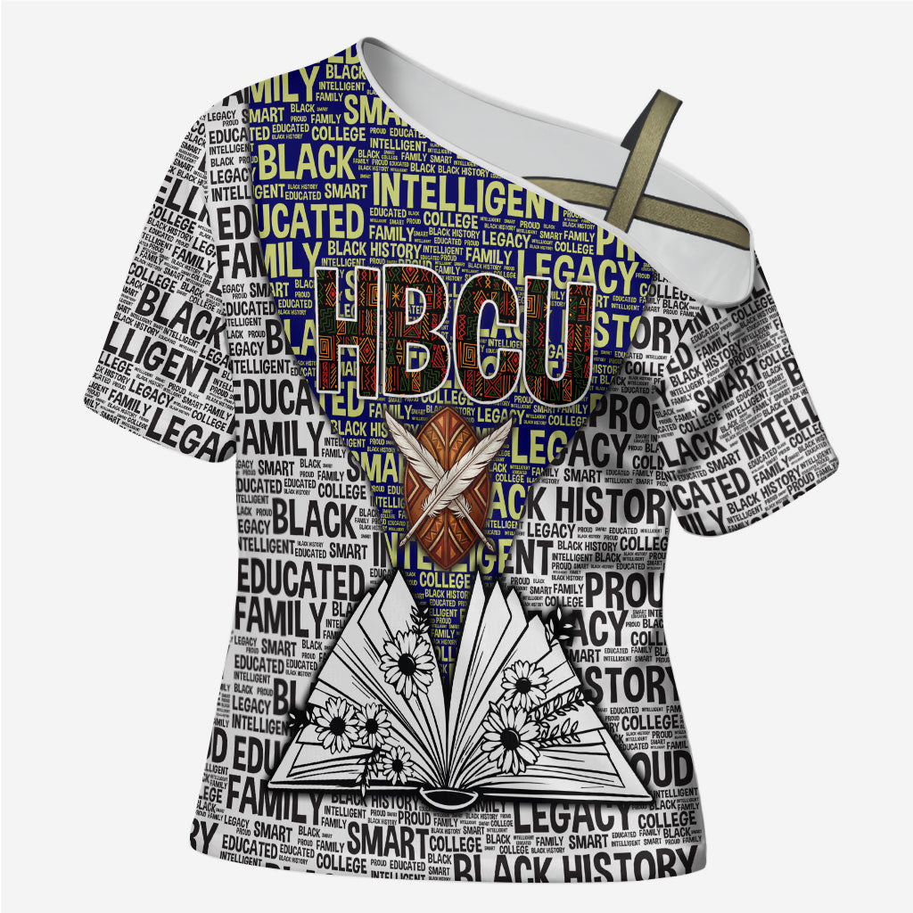 HBCU Black History Legacy Cross Shoulder Shirt Word Cloud African Shield Knowledge Book