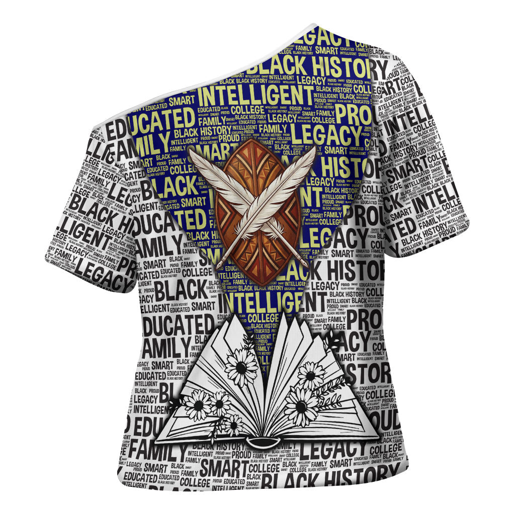 HBCU Black History Legacy Cross Shoulder Shirt Word Cloud African Shield Knowledge Book