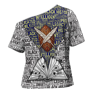HBCU Black History Legacy Cross Shoulder Shirt Word Cloud African Shield Knowledge Book