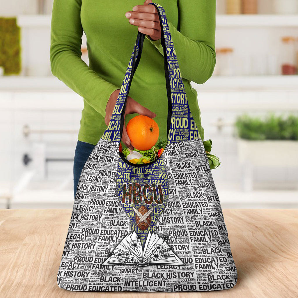 HBCU Black History Legacy Grocery Bag Word Cloud African Shield Knowledge Book