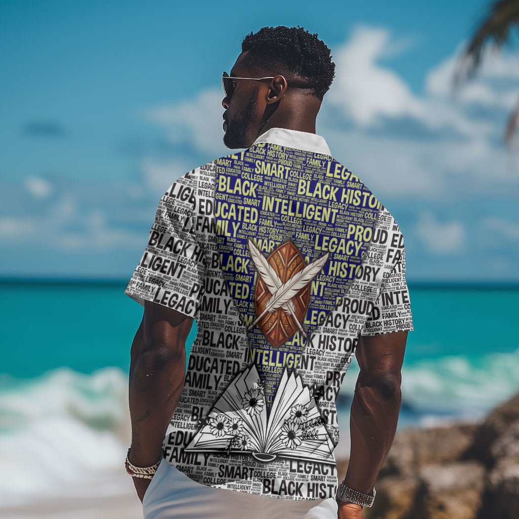 HBCU Black History Legacy Hawaiian Shirt Word Cloud African Shield Knowledge Book
