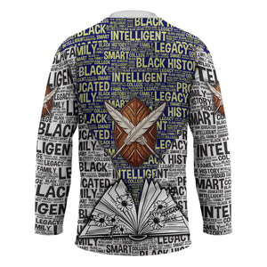 HBCU Black History Legacy Hockey Jersey Word Cloud African Shield Knowledge Book
