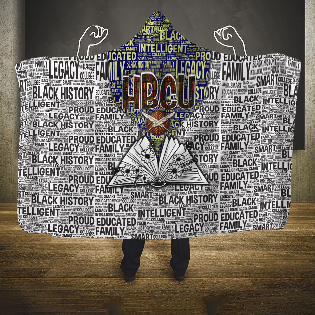 HBCU Black History Legacy Hooded Blanket Word Cloud African Shield Knowledge Book