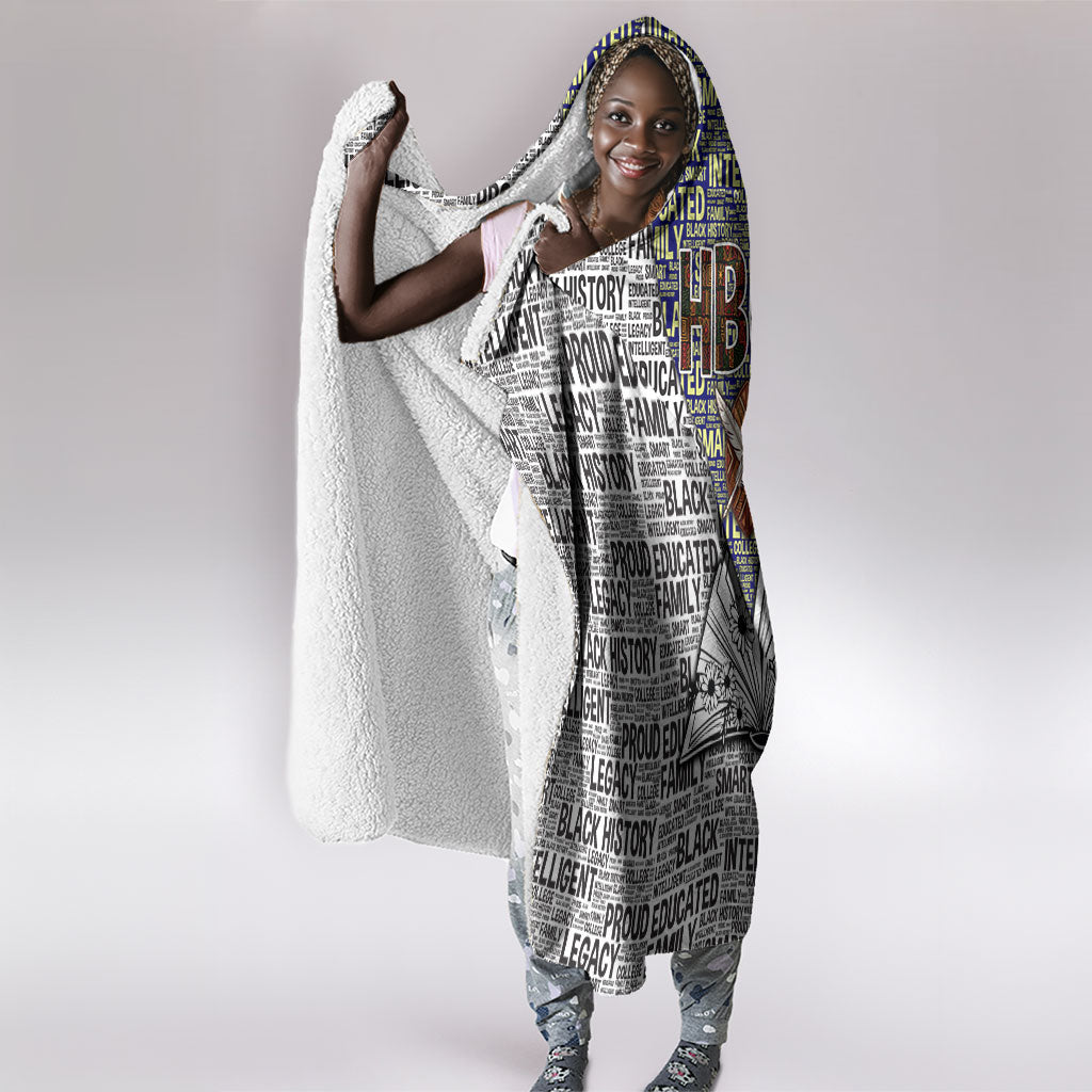 HBCU Black History Legacy Hooded Blanket Word Cloud African Shield Knowledge Book