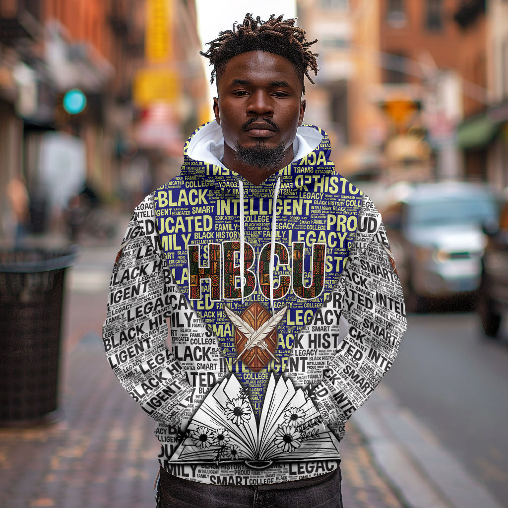 HBCU Black History Legacy Hoodie Word Cloud African Shield Knowledge Book