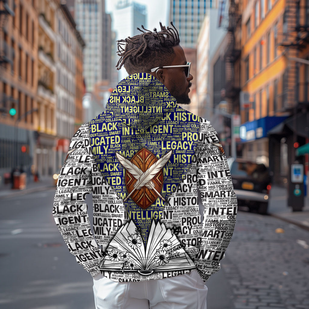 HBCU Black History Legacy Hoodie Word Cloud African Shield Knowledge Book