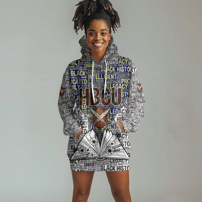 HBCU Black History Legacy Hoodie Dress Word Cloud African Shield Knowledge Book