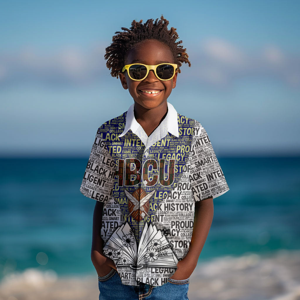 HBCU Black History Legacy Kid Hawaiian Shirt Word Cloud African Shield Knowledge Book
