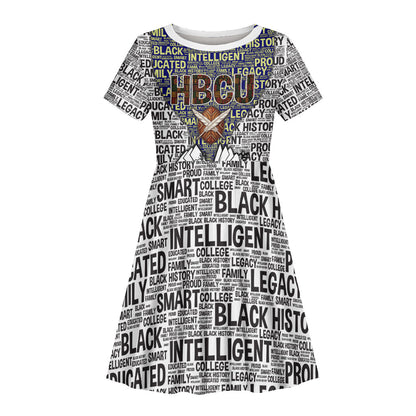 HBCU Black History Legacy Kid Short Sleeve Dress Word Cloud African Shield Knowledge Book