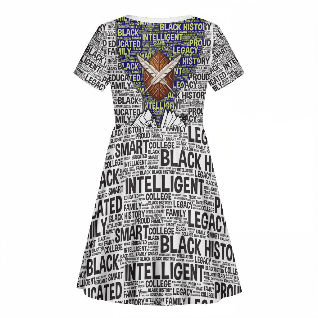 HBCU Black History Legacy Kid Short Sleeve Dress Word Cloud African Shield Knowledge Book