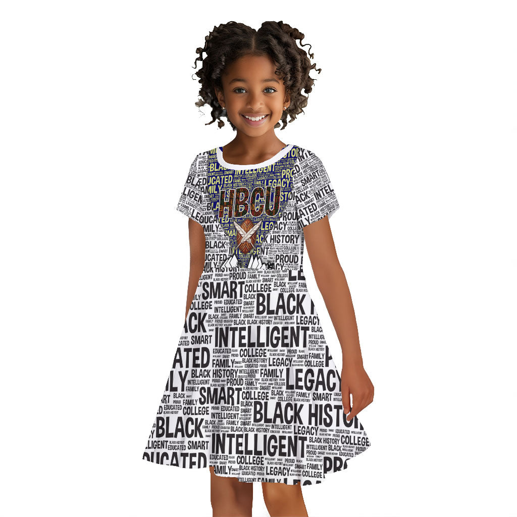 HBCU Black History Legacy Kid Short Sleeve Dress Word Cloud African Shield Knowledge Book