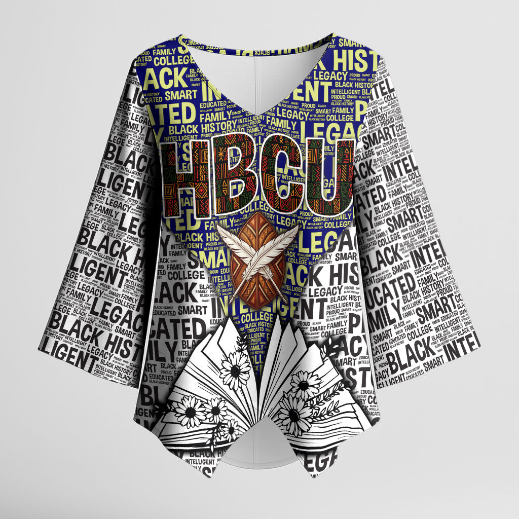 HBCU Black History Legacy Kimono Sleeve Blouse Word Cloud African Shield Knowledge Book