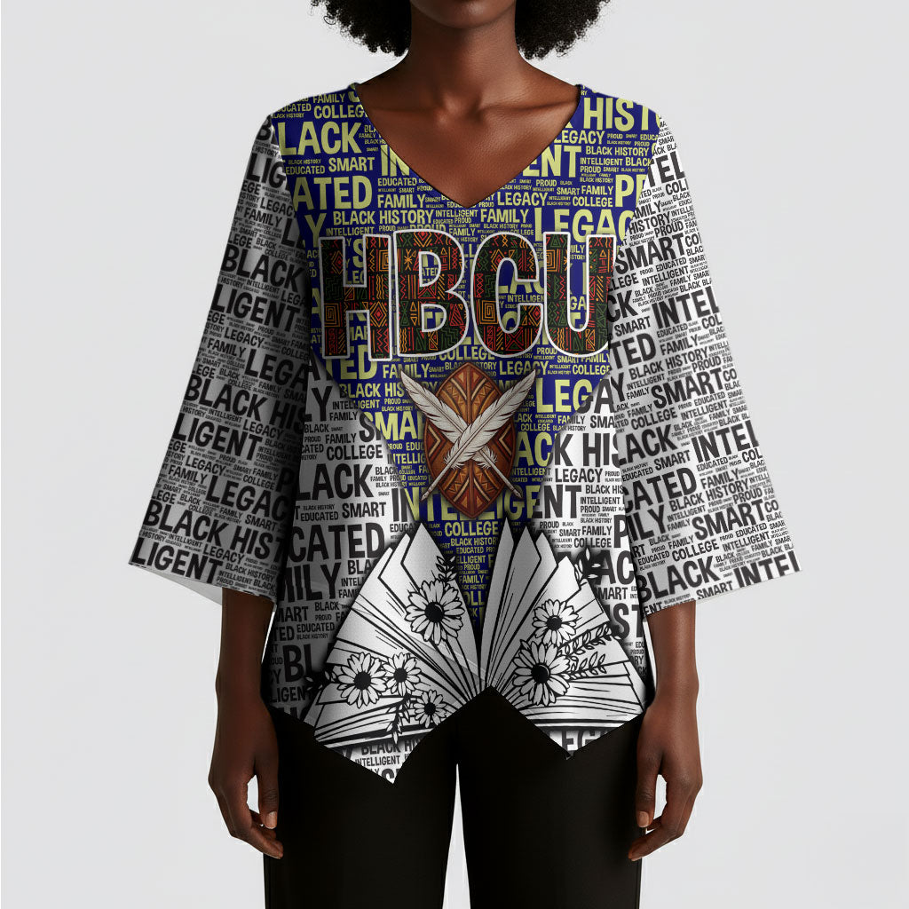 HBCU Black History Legacy Kimono Sleeve Blouse Word Cloud African Shield Knowledge Book