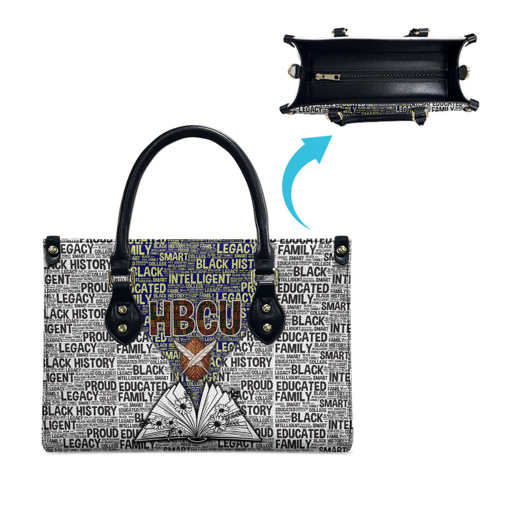 HBCU Black History Legacy Leather Bag Word Cloud African Shield Knowledge Book