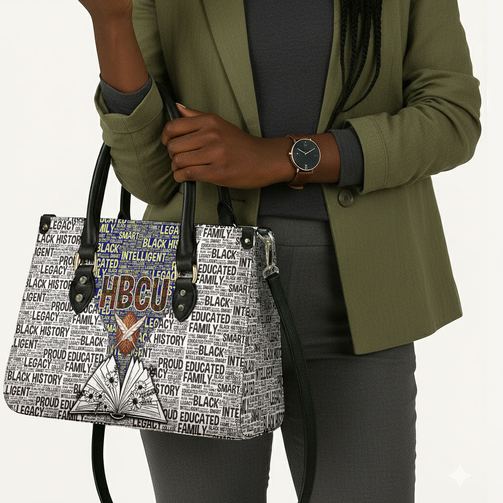 HBCU Black History Legacy Leather Bag Word Cloud African Shield Knowledge Book