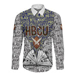 HBCU Black History Legacy Long Sleeve Button Shirt Word Cloud African Shield Knowledge Book