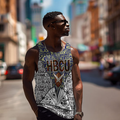 HBCU Black History Legacy Men Tank Top Word Cloud African Shield Knowledge Book