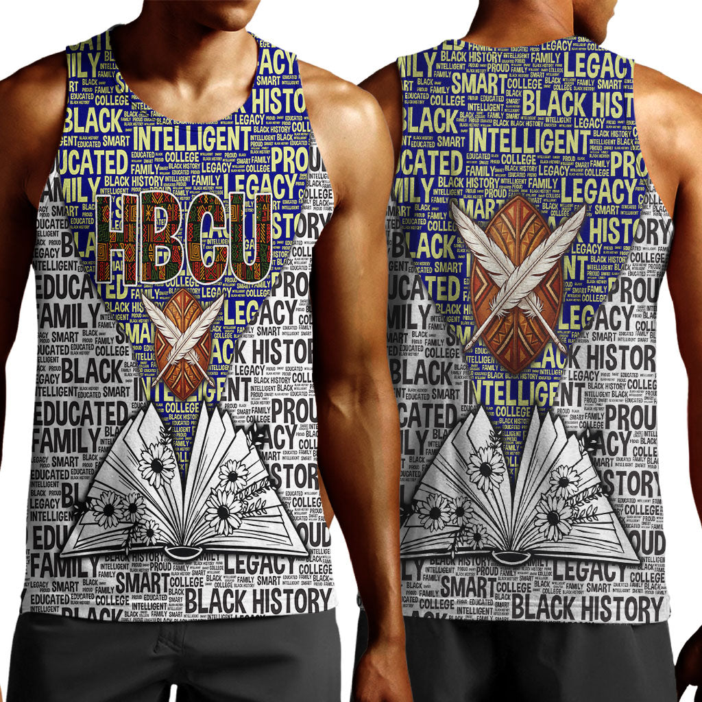 HBCU Black History Legacy Men Tank Top Word Cloud African Shield Knowledge Book
