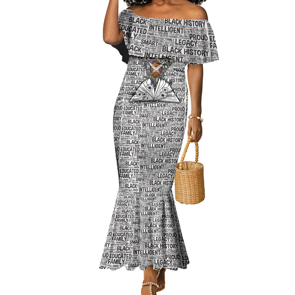 HBCU Black History Legacy Mermaid Dress Word Cloud African Shield Knowledge Book