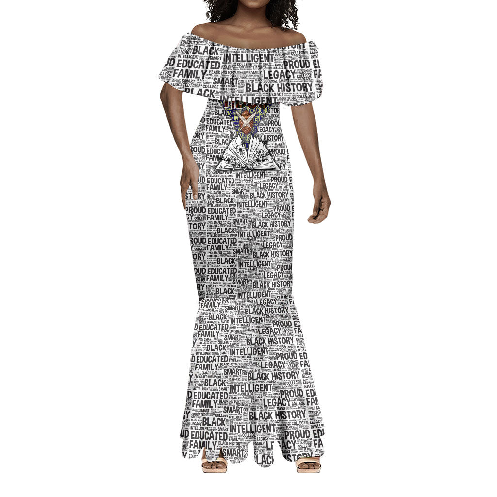 HBCU Black History Legacy Mermaid Dress Word Cloud African Shield Knowledge Book