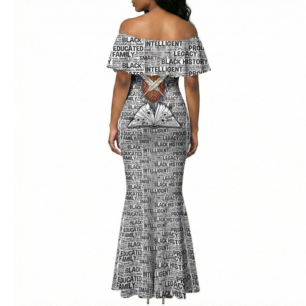HBCU Black History Legacy Mermaid Dress Word Cloud African Shield Knowledge Book