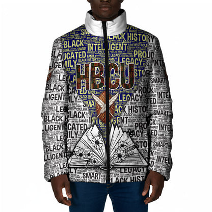 HBCU Black History Legacy Padded Jacket Word Cloud African Shield Knowledge Book