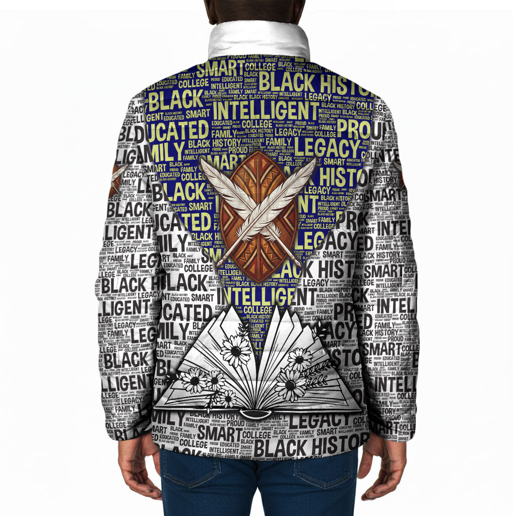 HBCU Black History Legacy Padded Jacket Word Cloud African Shield Knowledge Book