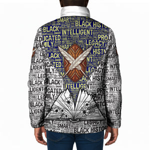 HBCU Black History Legacy Padded Jacket Word Cloud African Shield Knowledge Book