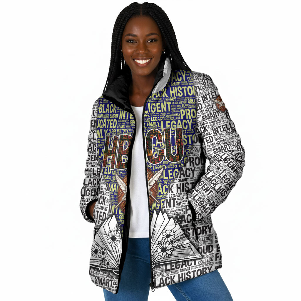HBCU Black History Legacy Padded Jacket Word Cloud African Shield Knowledge Book