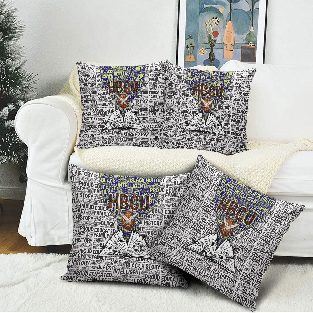 HBCU Black History Legacy Pillow Cover Word Cloud African Shield Knowledge Book