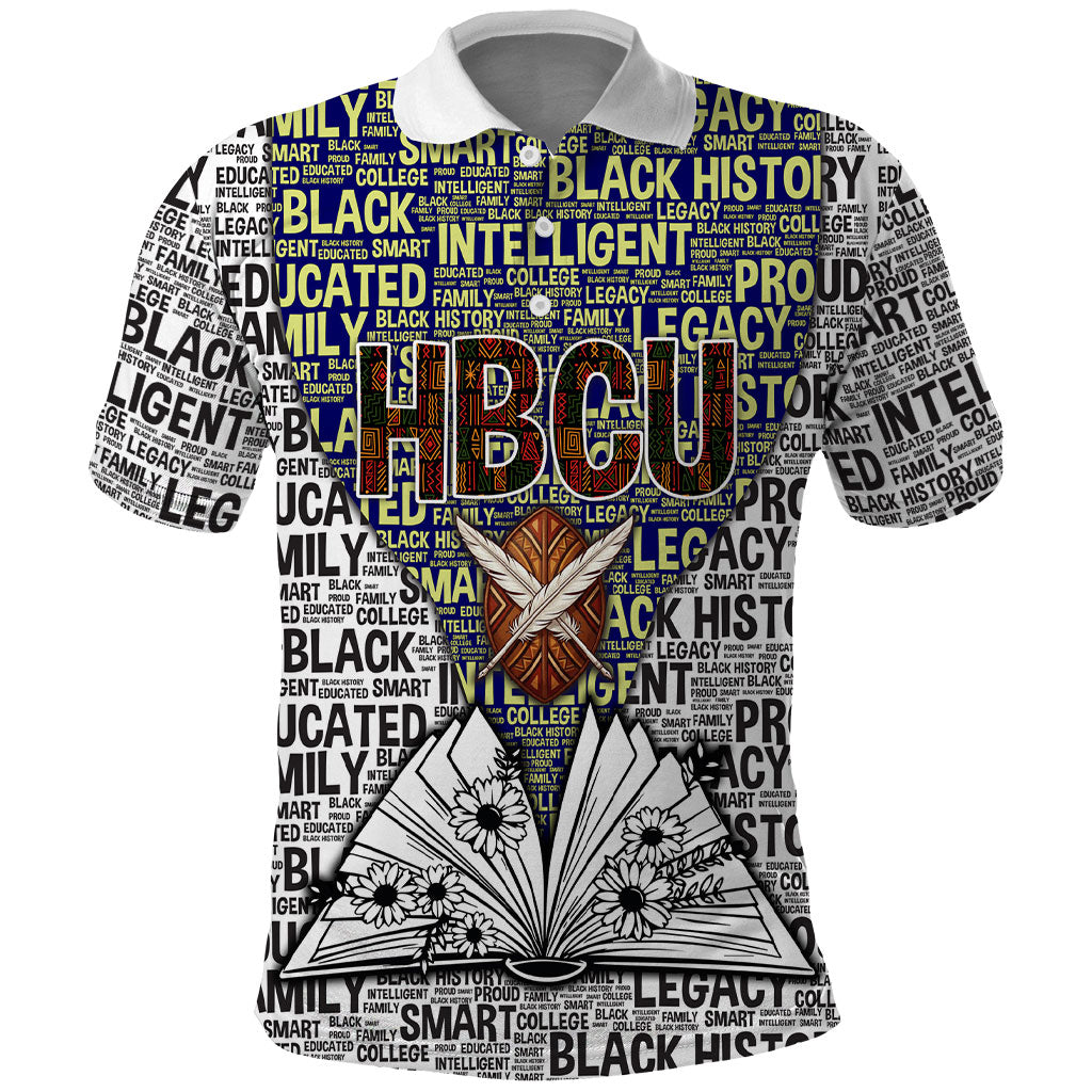 HBCU Black History Legacy Polo Shirt Word Cloud African Shield Knowledge Book