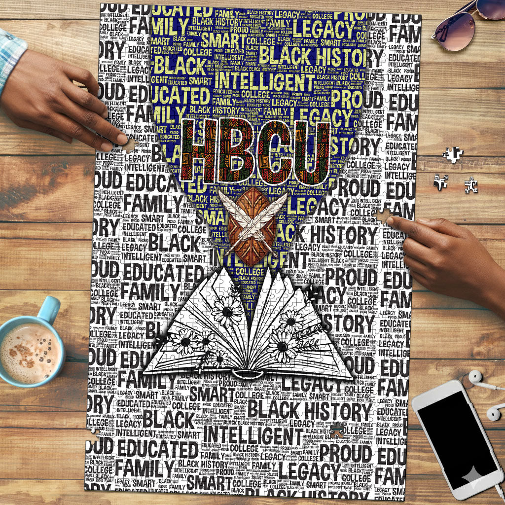 HBCU Black History Legacy Puzzle Word Cloud African Shield Knowledge Book