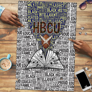 HBCU Black History Legacy Puzzle Word Cloud African Shield Knowledge Book