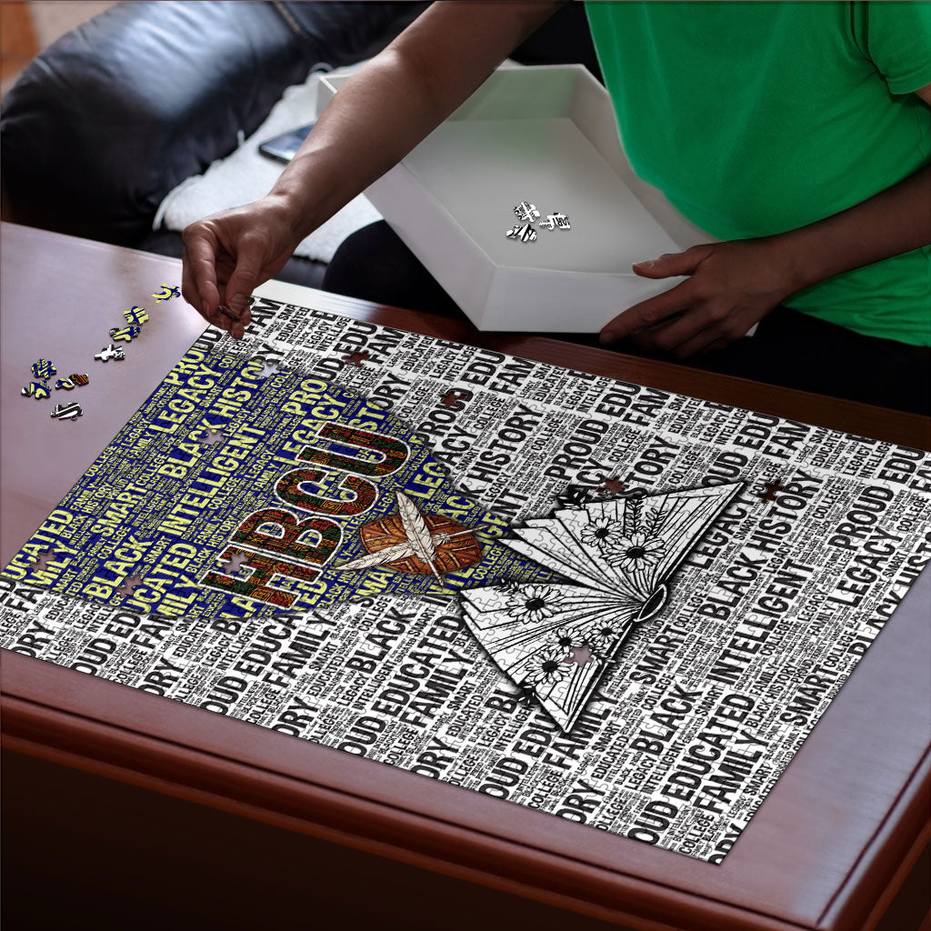 HBCU Black History Legacy Puzzle Word Cloud African Shield Knowledge Book