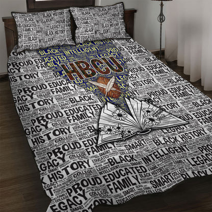 HBCU Black History Legacy Quilt Bed Set Word Cloud African Shield Knowledge Book