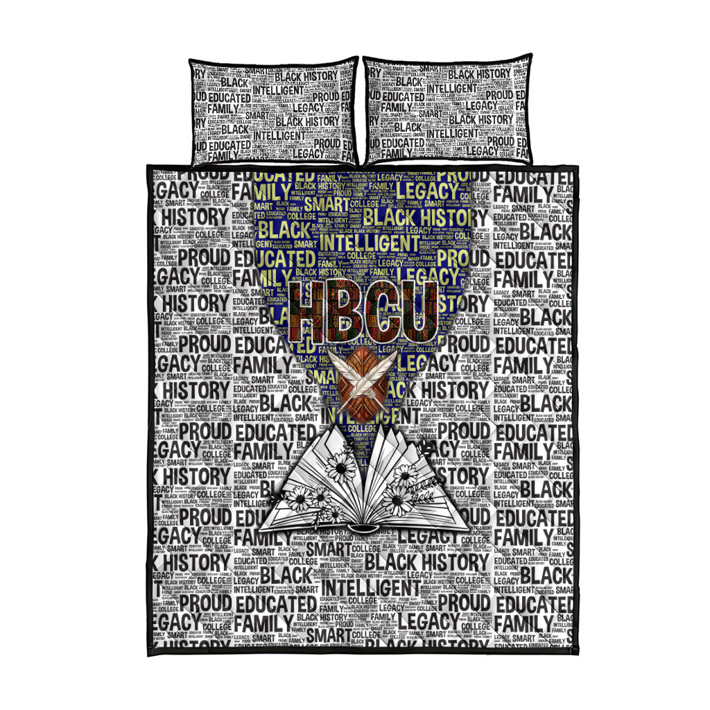 HBCU Black History Legacy Quilt Bed Set Word Cloud African Shield Knowledge Book