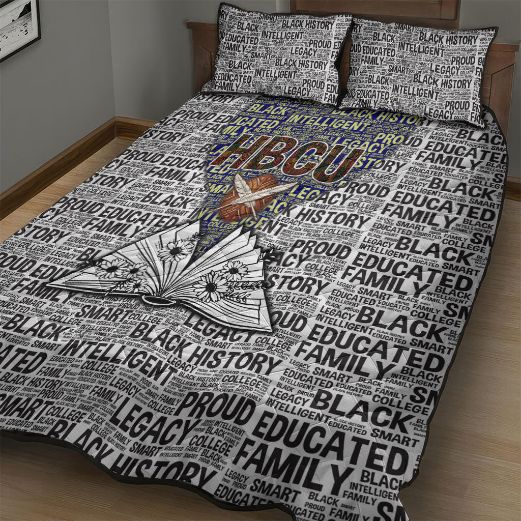 HBCU Black History Legacy Quilt Bed Set Word Cloud African Shield Knowledge Book