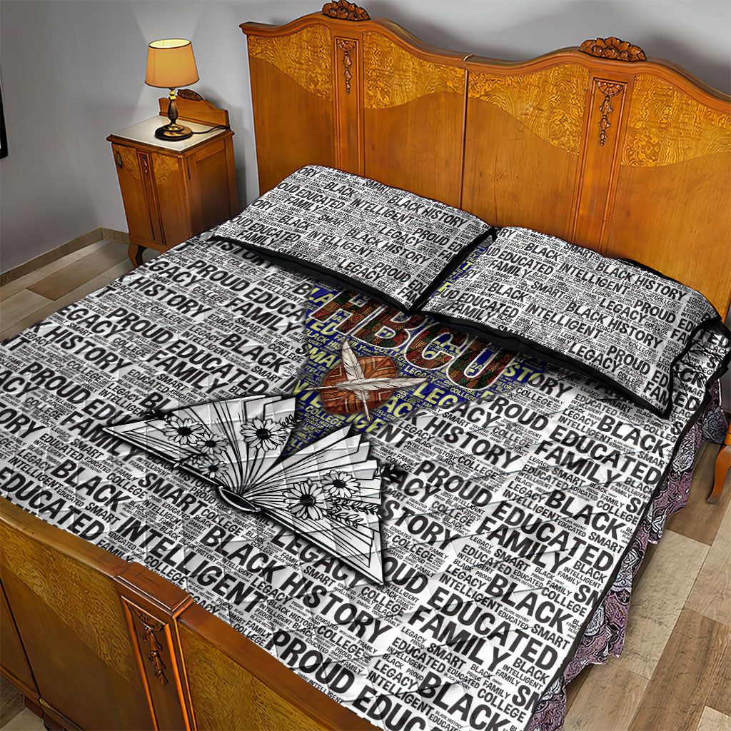 HBCU Black History Legacy Quilt Bed Set Word Cloud African Shield Knowledge Book