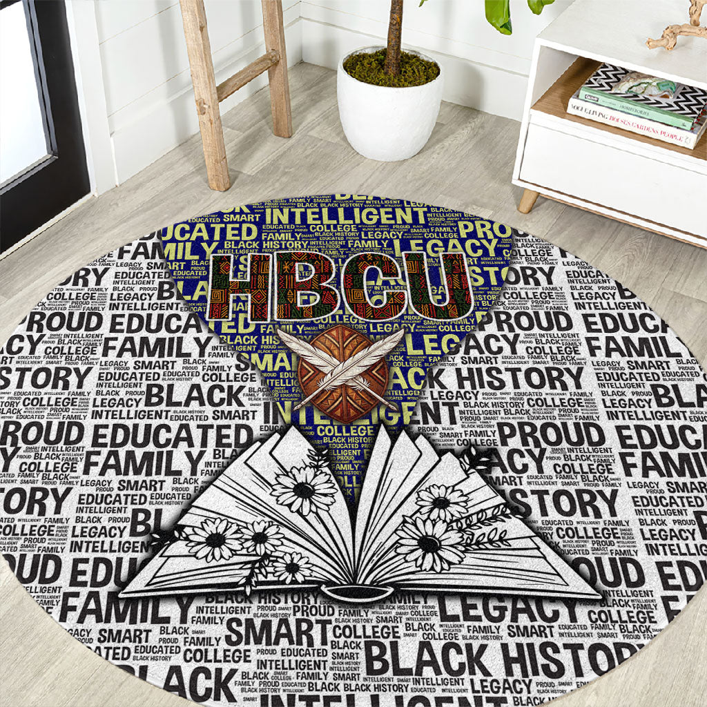 HBCU Black History Legacy Round Carpet Word Cloud African Shield Knowledge Book