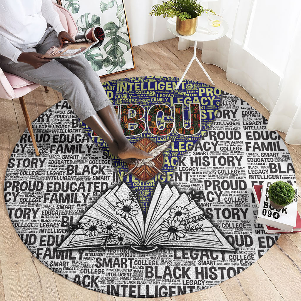 HBCU Black History Legacy Round Carpet Word Cloud African Shield Knowledge Book