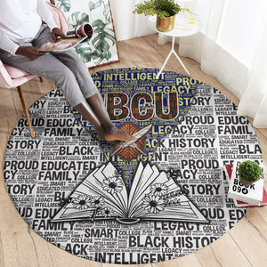 HBCU Black History Legacy Round Carpet Word Cloud African Shield Knowledge Book